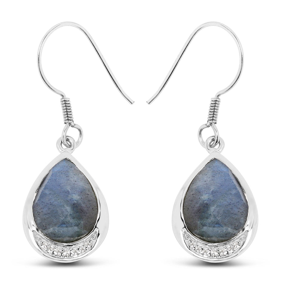 9.13 Carat Genuine Labradorite And White Topaz .925 Sterling Silver Earrings