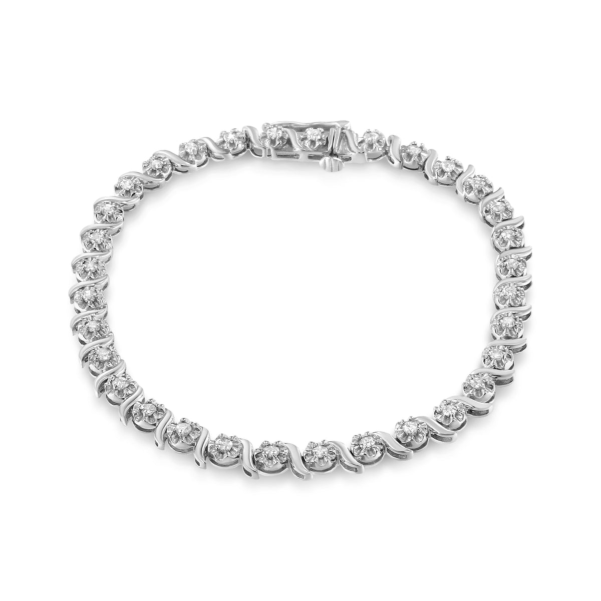 .925 Sterling Silver 1.0 Cttw Diamond Spiral Wave Curved-Link 7