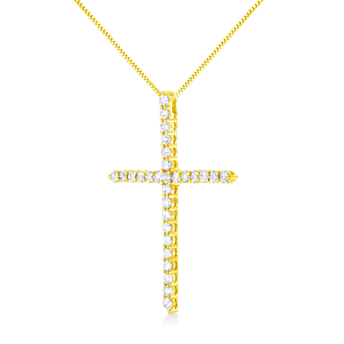 10K Yellow Gold Plated .925 Sterling Silver 3.0 Cttw Prong-Set Round Brilliant Cut Diamond Cross 18