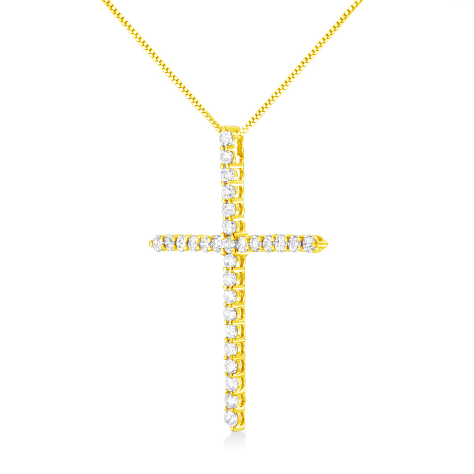 10K Yellow Gold Plated .925 Sterling Silver 3.0 Cttw Prong-Set Round Brilliant Cut Diamond Cross 18