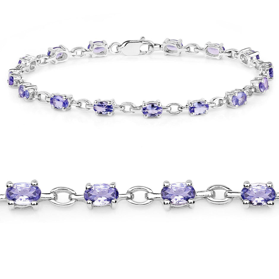 3.12 Carat Genuine Tanzanite .925 Sterling Silver Bracelet