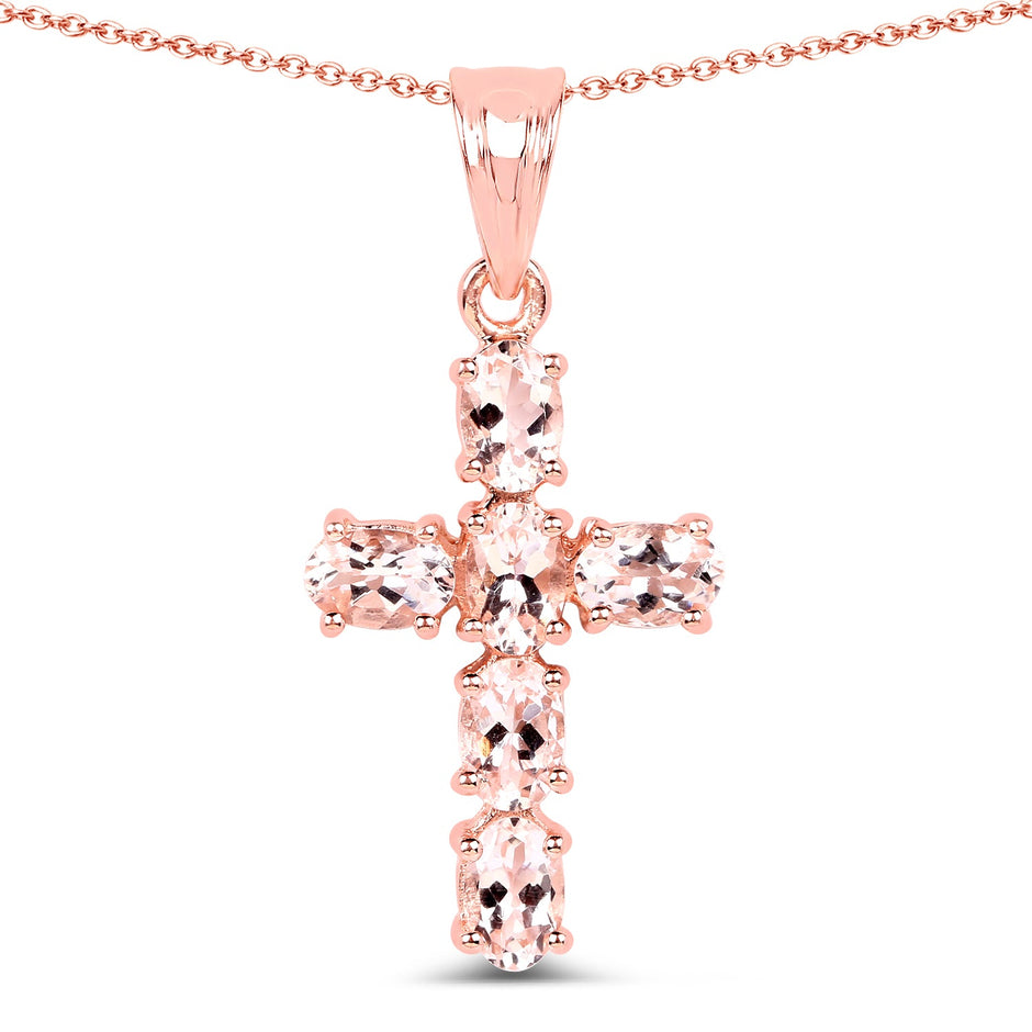 14K Rose Gold Plated 2.58 Carat Genuine Morganite .925 Sterling Silver Pendant
