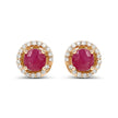 0.71 Carat Genuine Ruby and White Diamond 14K Yellow Gold Earrings