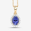 0.86 Carat Genuine Tanzanite and White Diamond 14K Yellow Gold Pendant