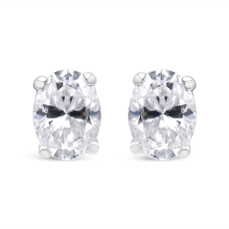 14K White Gold 1.00 Cttw Lab Grown Oval Solitaire Diamond Stud Earrings (F-G Color, VS2-SI1 Clarity)