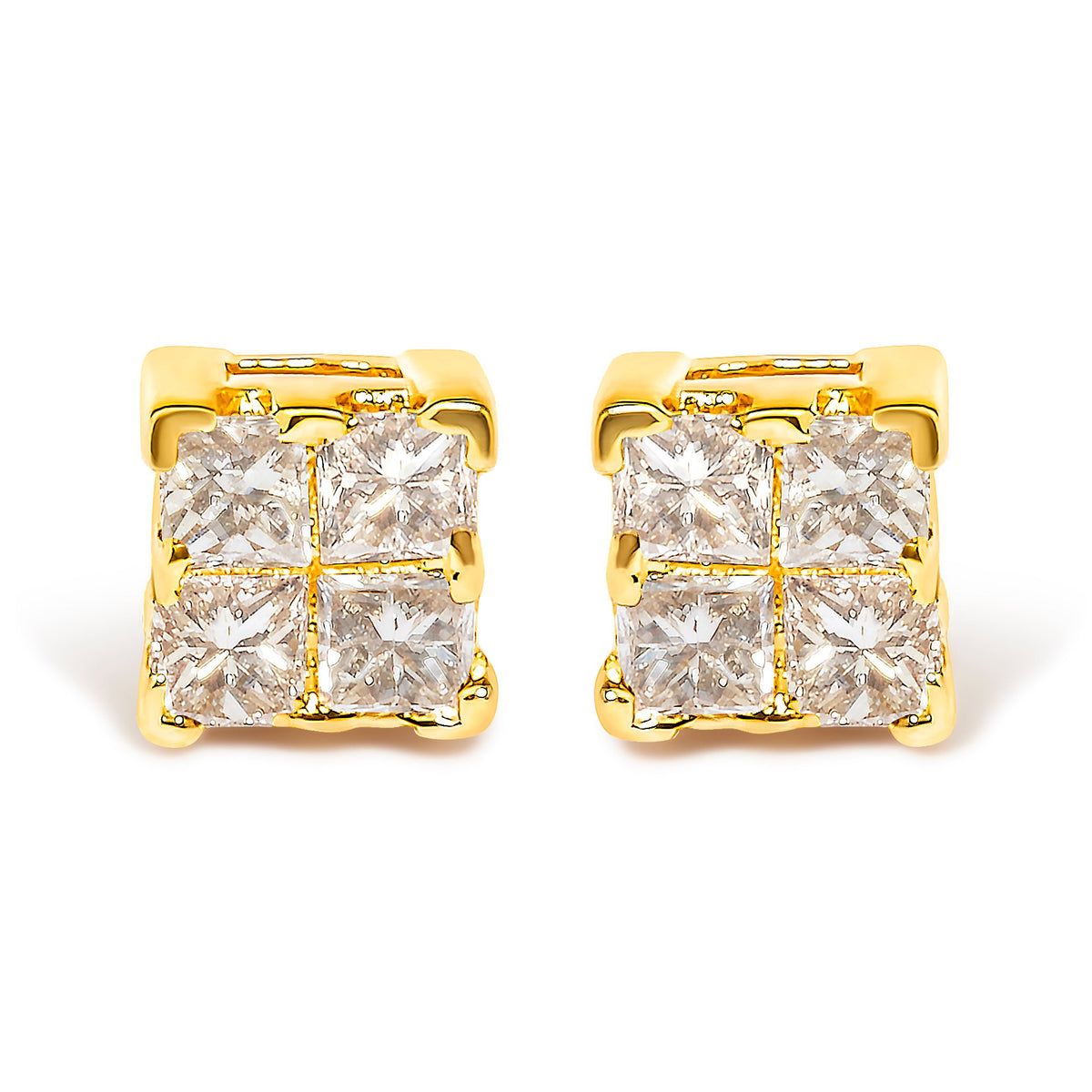 14K Yellow Gold 1/4 Cttw Invisible Set Princess-Cut Diamond Square Stud Earring (J-K Color, I1-I2 Clarity)