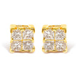 14K Yellow Gold 1/4 Cttw Invisible Set Princess-Cut Diamond Square Stud Earring (J-K Color, I1-I2 Clarity)