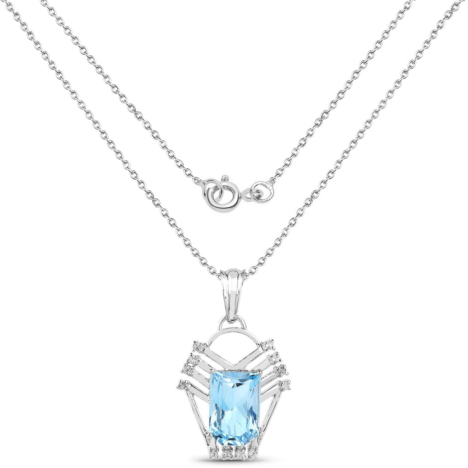 5.76 Carat Genuine Swiss Blue Topaz & White Topaz .925 Sterling Silver Pendant