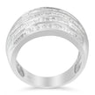 .925 Sterling Silver 1.0 Cttw Baguette-Cut Diamond 6-Row Channel Set Domed Tapered Cocktail Fashion Ring (H-I Color, I2-I3 Clarity) - Size 6-1/2