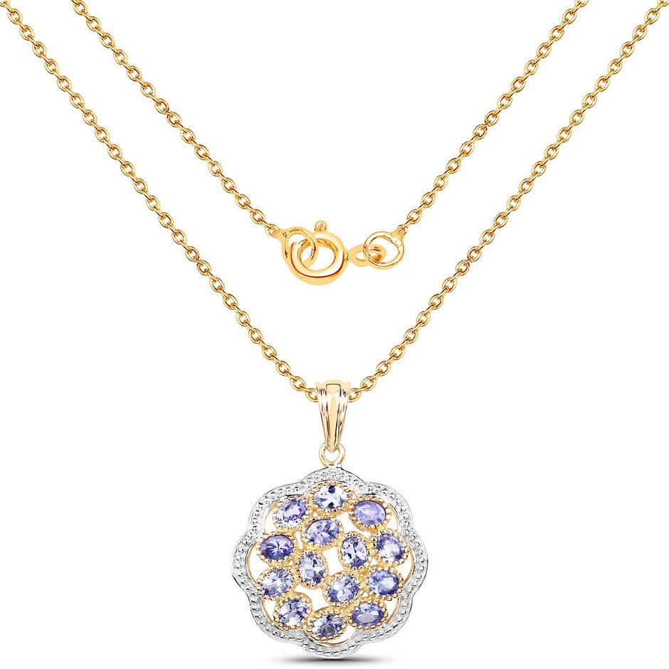 14K Yellow Gold Plated 2.38 Carat Genuine Tanzanite .925 Sterling Silver Pendant