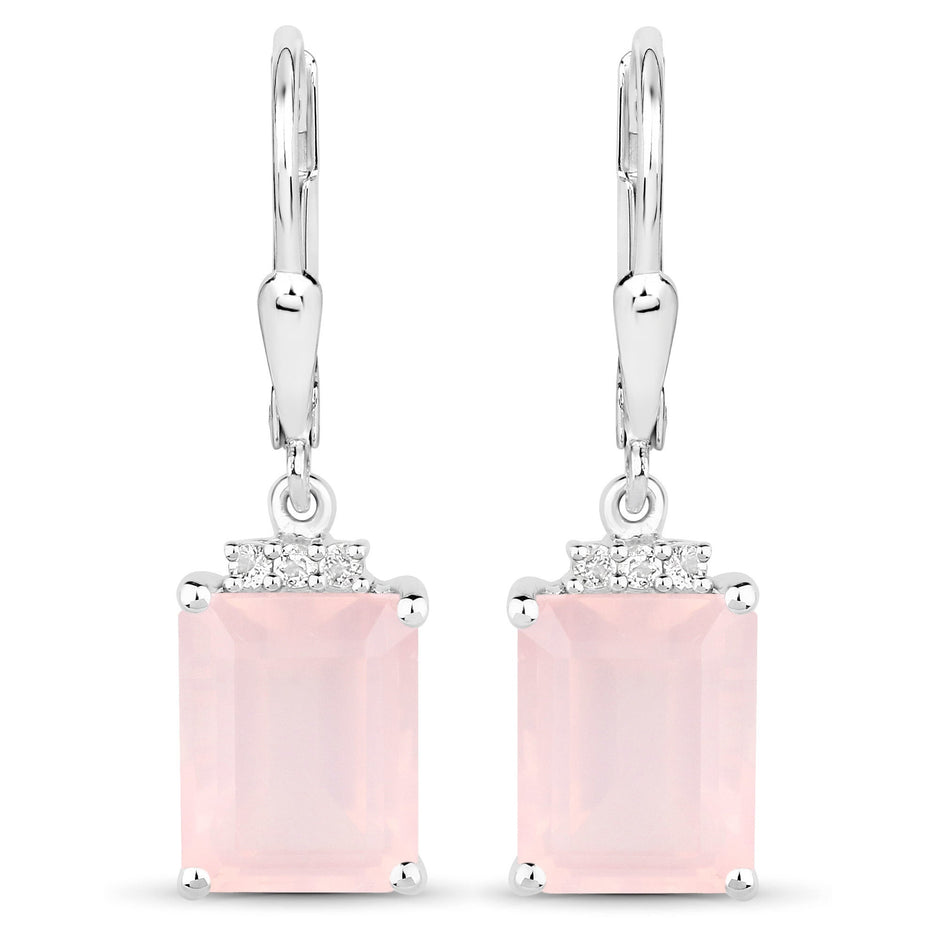 6.23 Carat Genuine Rose Quartz and White Topaz .925 Sterling Silver Earrings