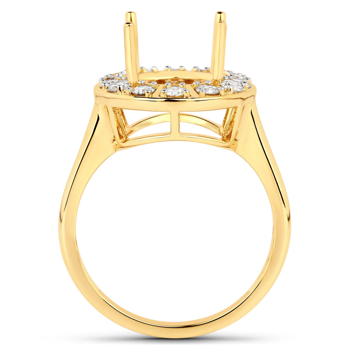 0.42 Carat Genuine White Diamond 14K Yellow Gold Semi Mount Ring - holds 11x9mm Oval Gemstone