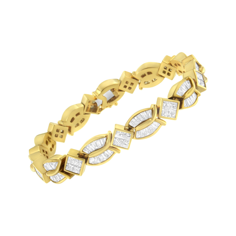 14K Yellow Gold 8 1/5 Cttw Baguette and Princess-Cut Diamond Geometric Twist Link Bracelet (G-H Color, VS1-VS2 Clarity) - Size 7