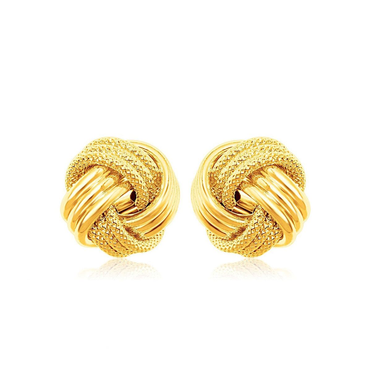 14k Yellow Gold Love Knot with Ridge Texture Earrings