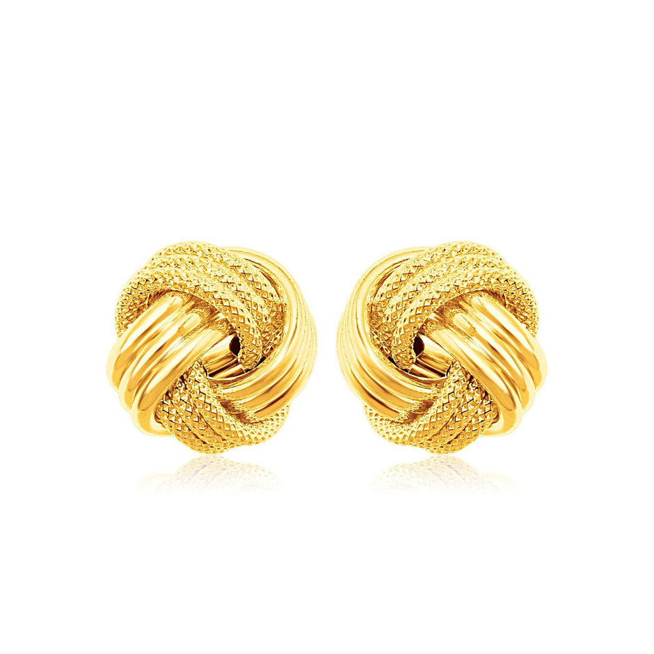 14k Yellow Gold Love Knot with Ridge Texture Earrings