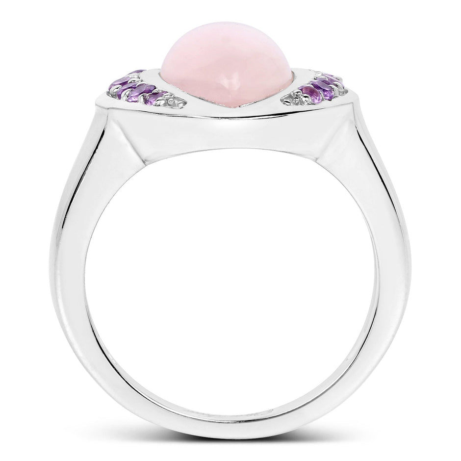 3.57 Carat Genuine Rose Quartz And Amethyst .925 Sterling Silver Ring