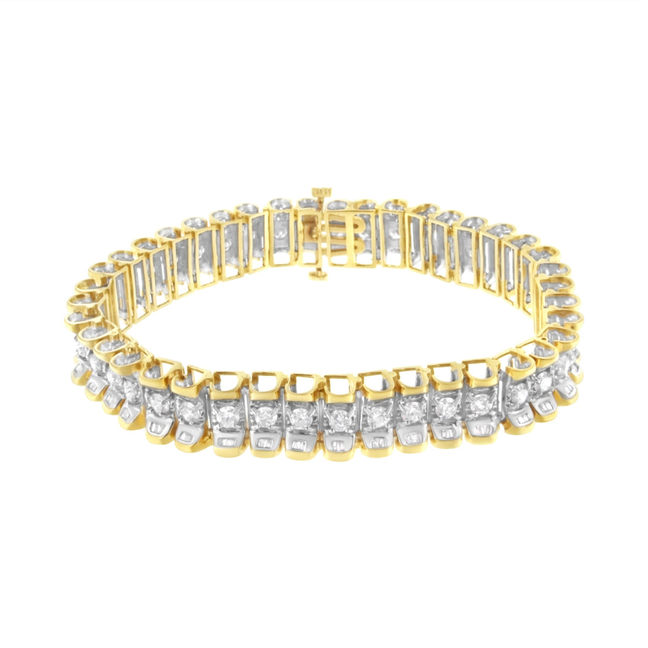 14K Yellow and White Gold 5.0 Cttw Round & Baguette Cut Diamond 7