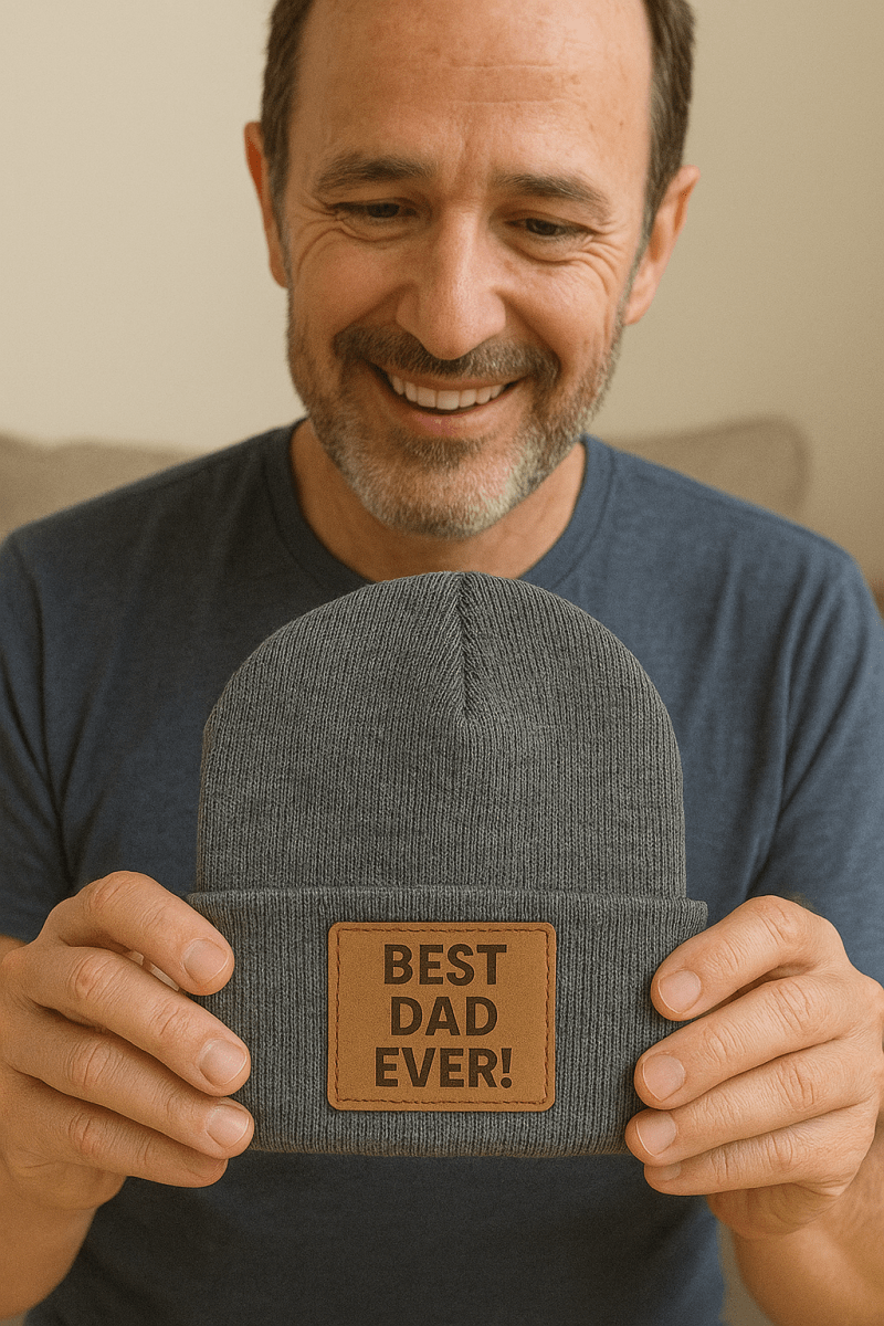 Custom Beanie with Laser - Engraved Leatherette Patch – Stylish & Warm Personalized Winter Accessory - Custom Crafting Alliance, LLC