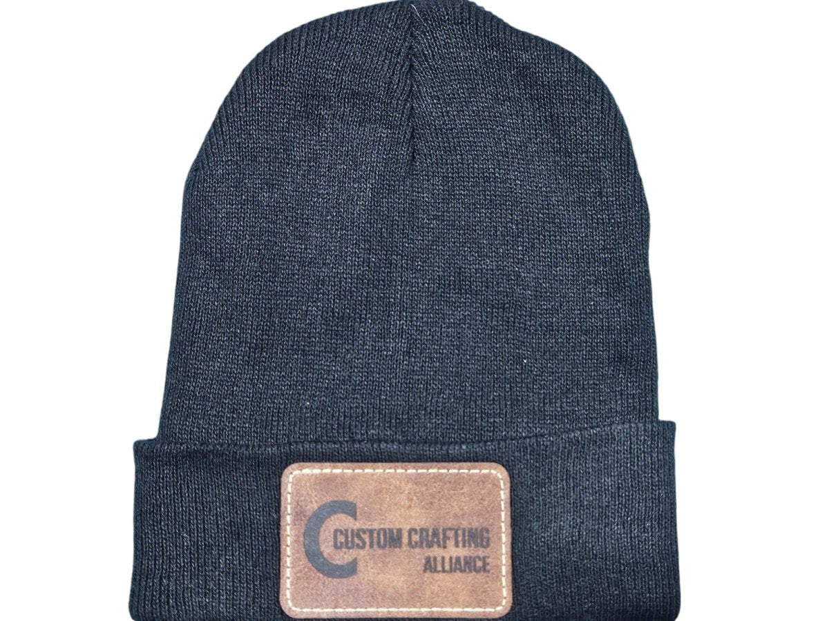 Custom Beanie with Laser - Engraved Leatherette Patch – Stylish & Warm Personalized Winter Accessory - Hats - Custom Crafting Alliance, LLC