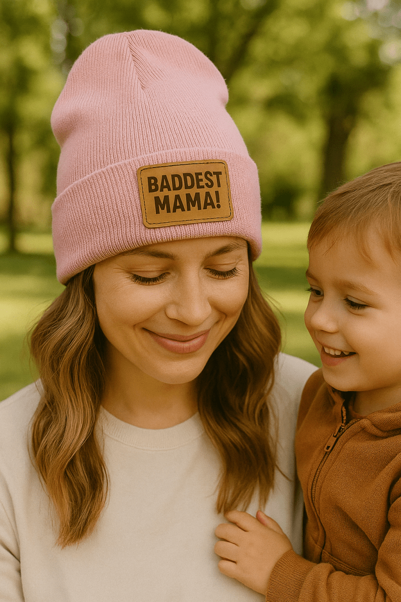 Custom Beanie with Laser - Engraved Leatherette Patch – Stylish & Warm Personalized Winter Accessory - Hats - Custom Crafting Alliance, LLC