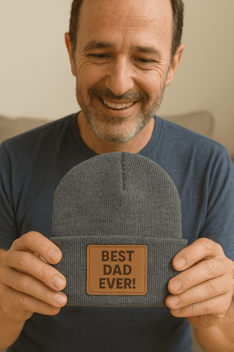 Custom Beanie with Laser - Engraved Leatherette Patch – Stylish & Warm Personalized Winter Accessory - Hats - Custom Crafting Alliance, LLC