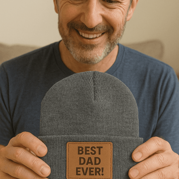 Custom Beanie with Laser - Engraved Leatherette Patch – Stylish & Warm Personalized Winter Accessory - Hats - Custom Crafting Alliance, LLC