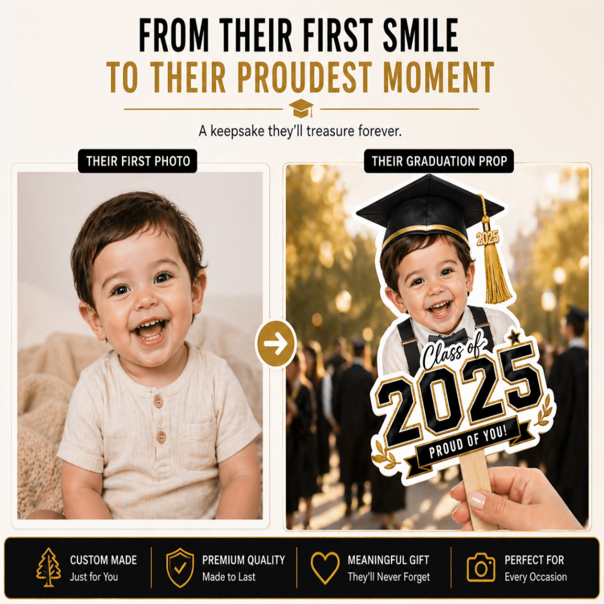 Custom Graduation Photo Prop – Then & Now Personalized Baby Photo Sign - Signs - Custom Crafting Alliance, LLC