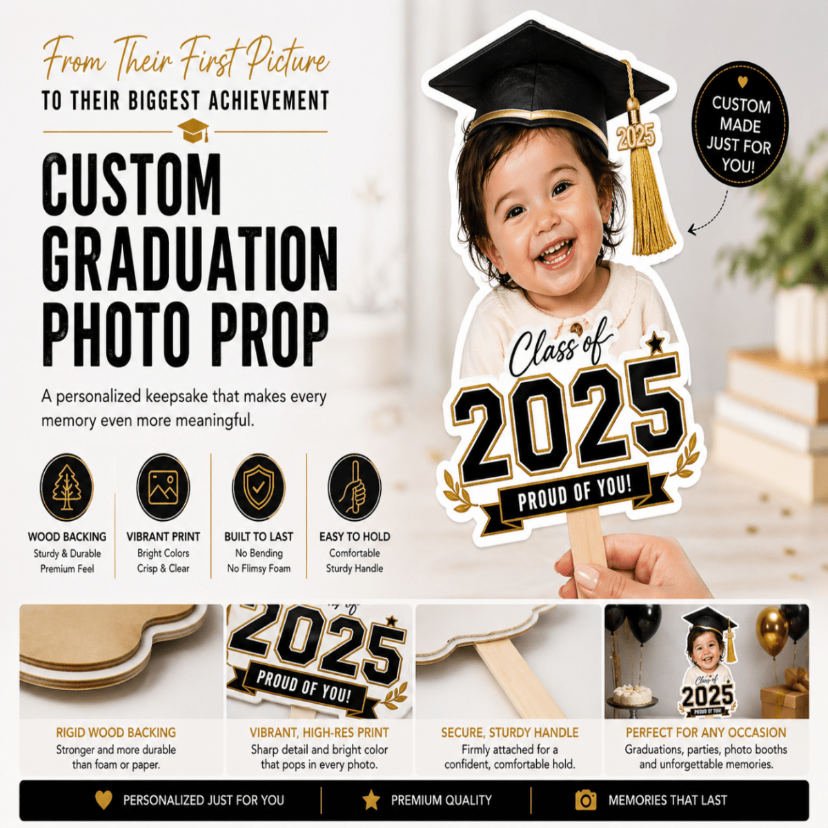 Custom Graduation Photo Prop – Then & Now Personalized Baby Photo Sign - Signs - Custom Crafting Alliance, LLC