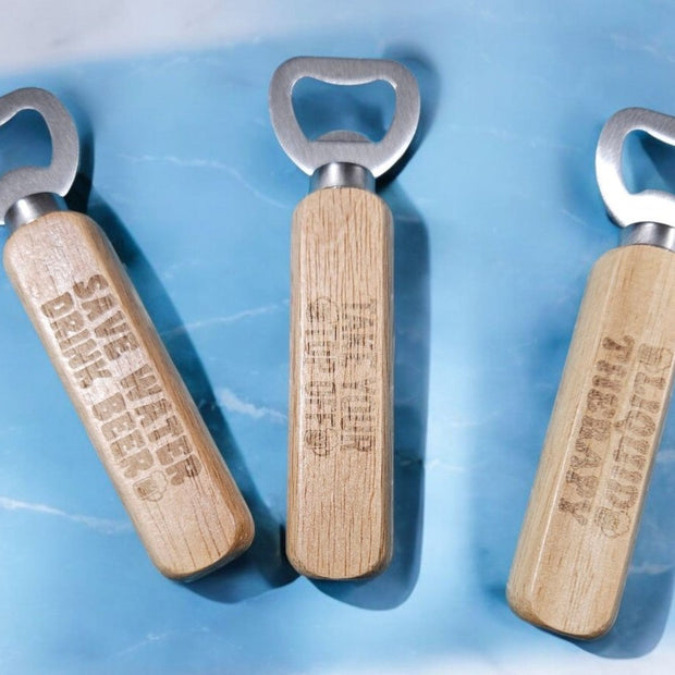 Custom Laser - Engraved Wooden Bottle Openers – Personalized Rustic Barware with Humorous Sayings - Cocktail Shakers & Tools - Custom Crafting Alliance, LLC