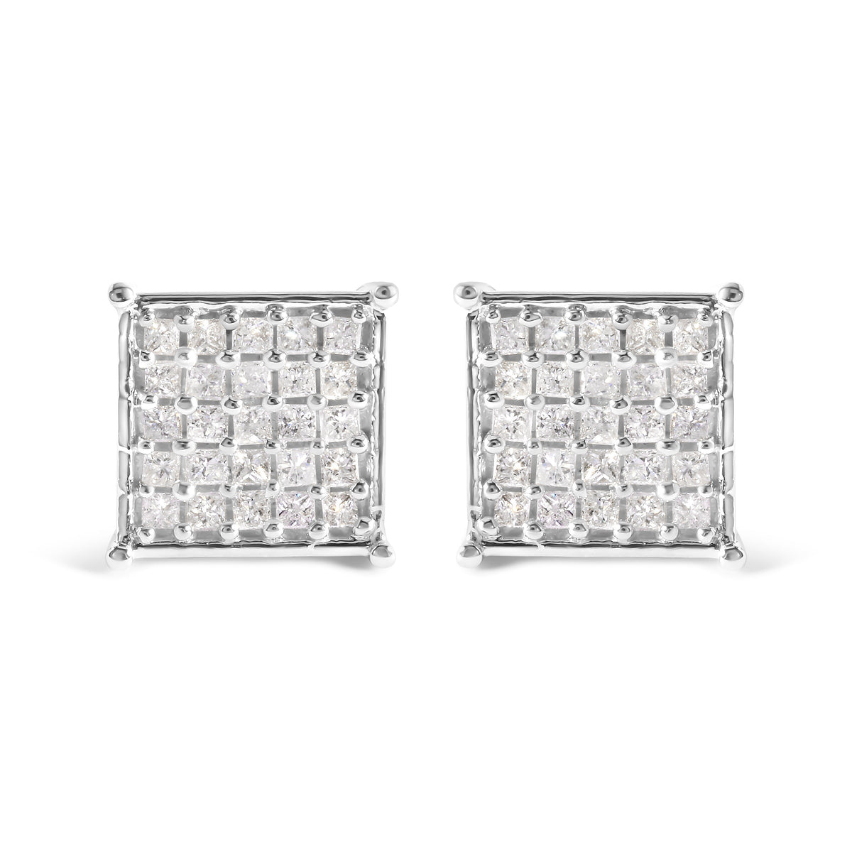 10K White Gold 3/4 Cttw Princess Diamond Composite Stud Earrings (I-J Color, I1-I2 Clarity)