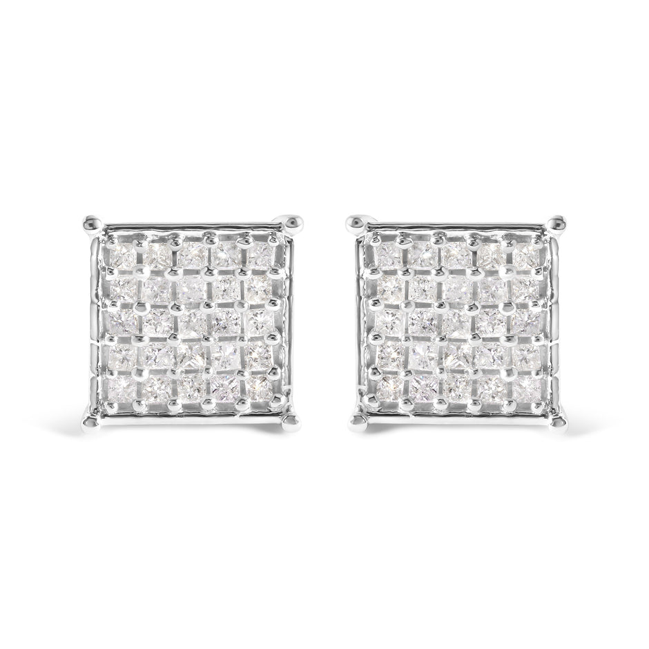 10K White Gold 3/4 Cttw Princess Diamond Composite Stud Earrings (I-J Color, I1-I2 Clarity)