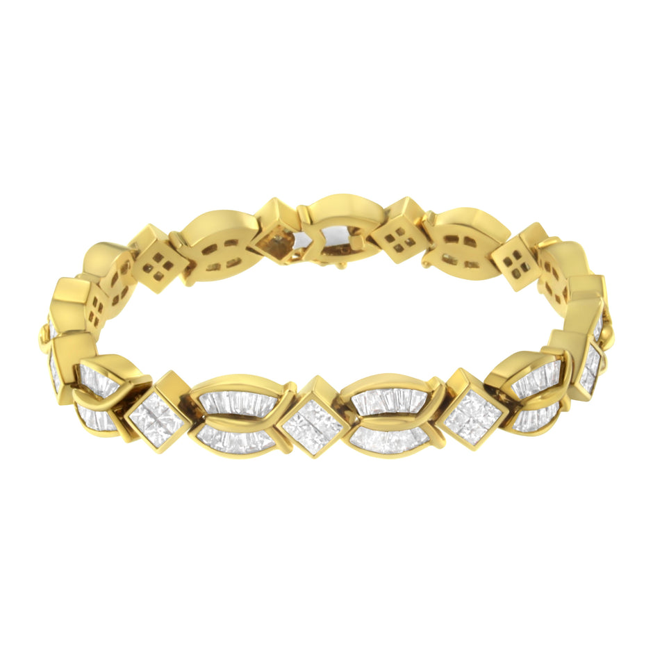 14K Yellow Gold 8 1/5 Cttw Baguette and Princess-Cut Diamond Geometric Twist Link Bracelet (G-H Color, VS1-VS2 Clarity) - Size 7