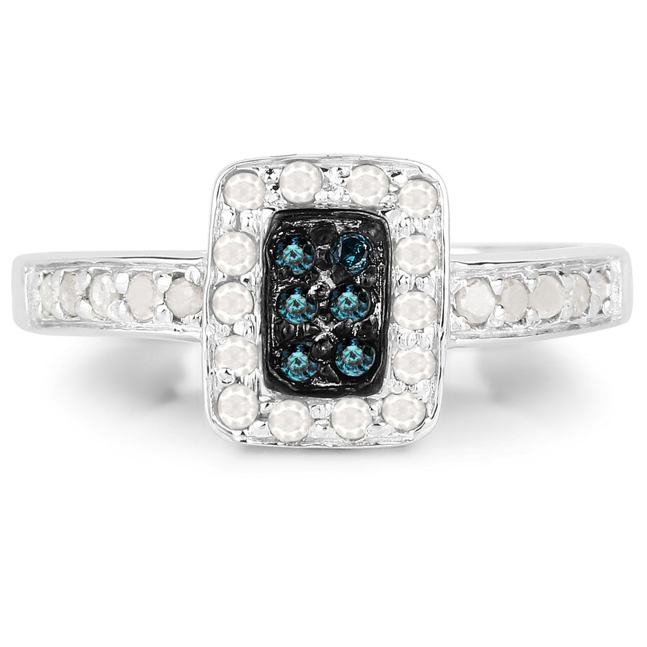 0.36 Carat Genuine Blue Diamond and White Diamond .925 Sterling Silver Ring