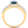 14K Yellow Gold Plated 2.30 Carat Genuine London Blue Topaz and White Topaz .925 Sterling Silver Ring