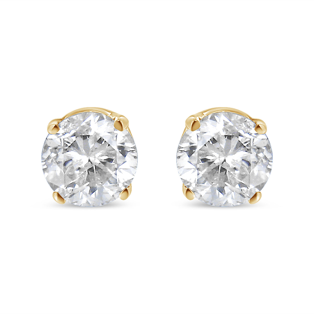 AGS Certified 14K Yellow Gold 1/2 Cttw 4 Prong Set Brilliant Round-Cut Solitaire Diamond Push Back Stud Earrings (O-P, Color, SI2-I1 Clarity)