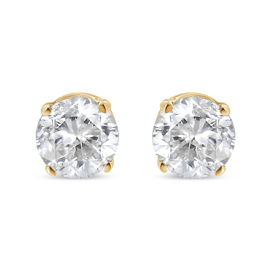 AGS Certified 14K Yellow Gold 1/2 Cttw 4 Prong Set Brilliant Round-Cut Solitaire Diamond Push Back Stud Earrings (O-P, Color, SI2-I1 Clarity)