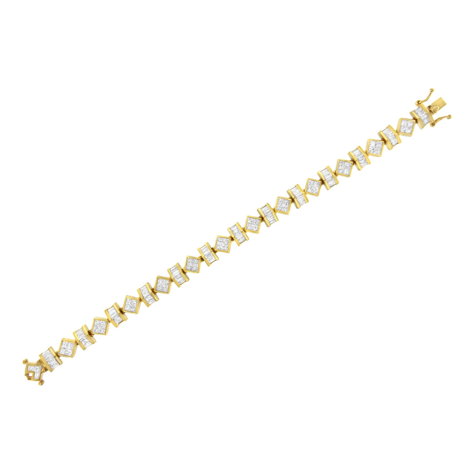 14K Yellow Gold 7.50 Cttw Princess and Baguette Diamond Geometric Link Bracelet