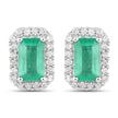 0.91 Carat Genuine Zambian Emerald and White Diamond 14K White Gold Earrings
