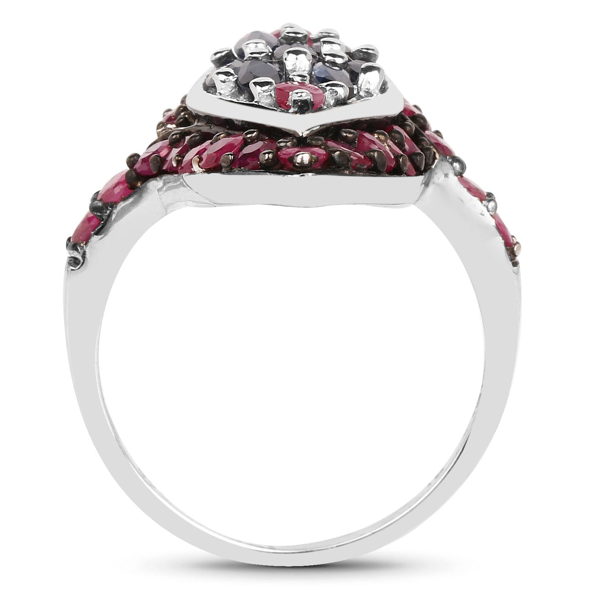 1.77 Carat Genuine Blue Sapphire and Ruby .925 Sterling Silver Ring