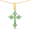 14K Yellow Gold Plated 1.05 Carat Genuine Zambian Emerald .925 Sterling Silver Pendant