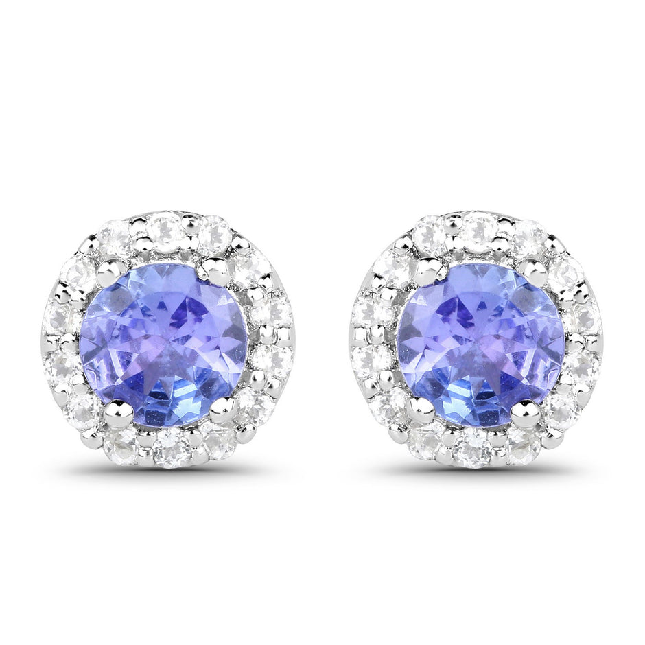 3.77 Carat Genuine Tanzanite and White Topaz .925 Sterling Silver 3 Piece Jewelry Set (Ring, Earrings, and Pendant w/ Chain)