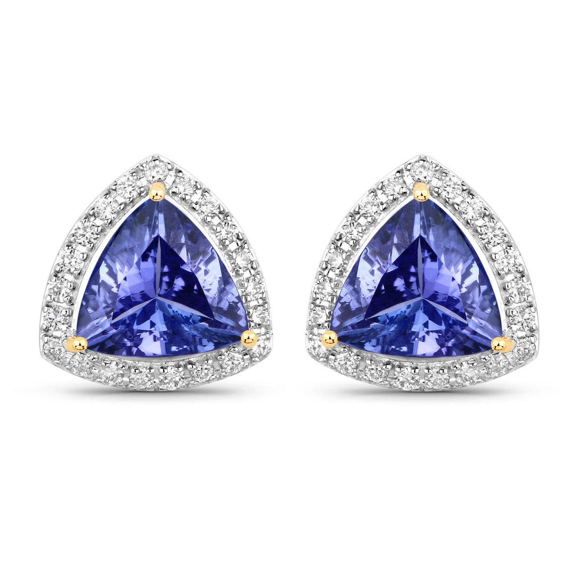 3.82 Carat Genuine Tanzanite and White Diamond 14K Yellow Gold Earrings