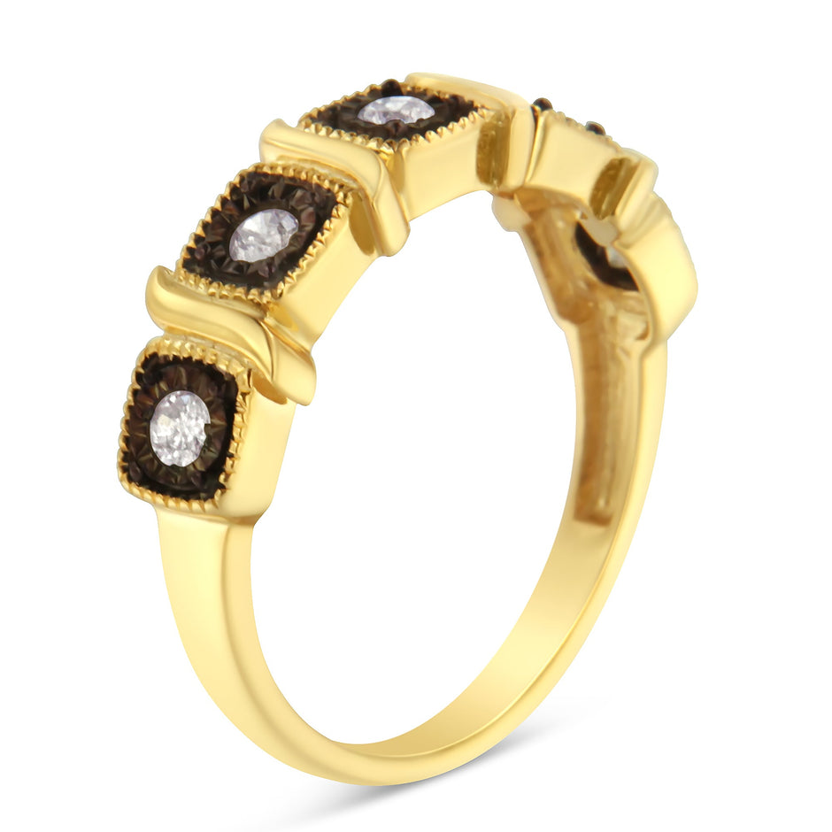 10K Yellow Gold Flashed .925 Sterling Silver Miracle-Set Diamond 5-Stone Ring Band (1/4 Cttw, J-K Color, I2-I3 Clarity) - Size 7
