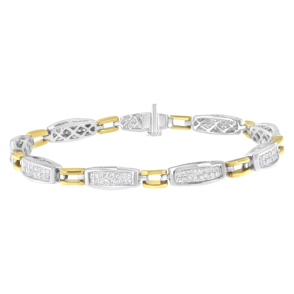 14K Yellow and White Gold 2.0 Cttw Princess Cut Diamond Tapered and Equal Sign Link Bracelet (G-H Color, SI1-SI2 Clarity) - 7