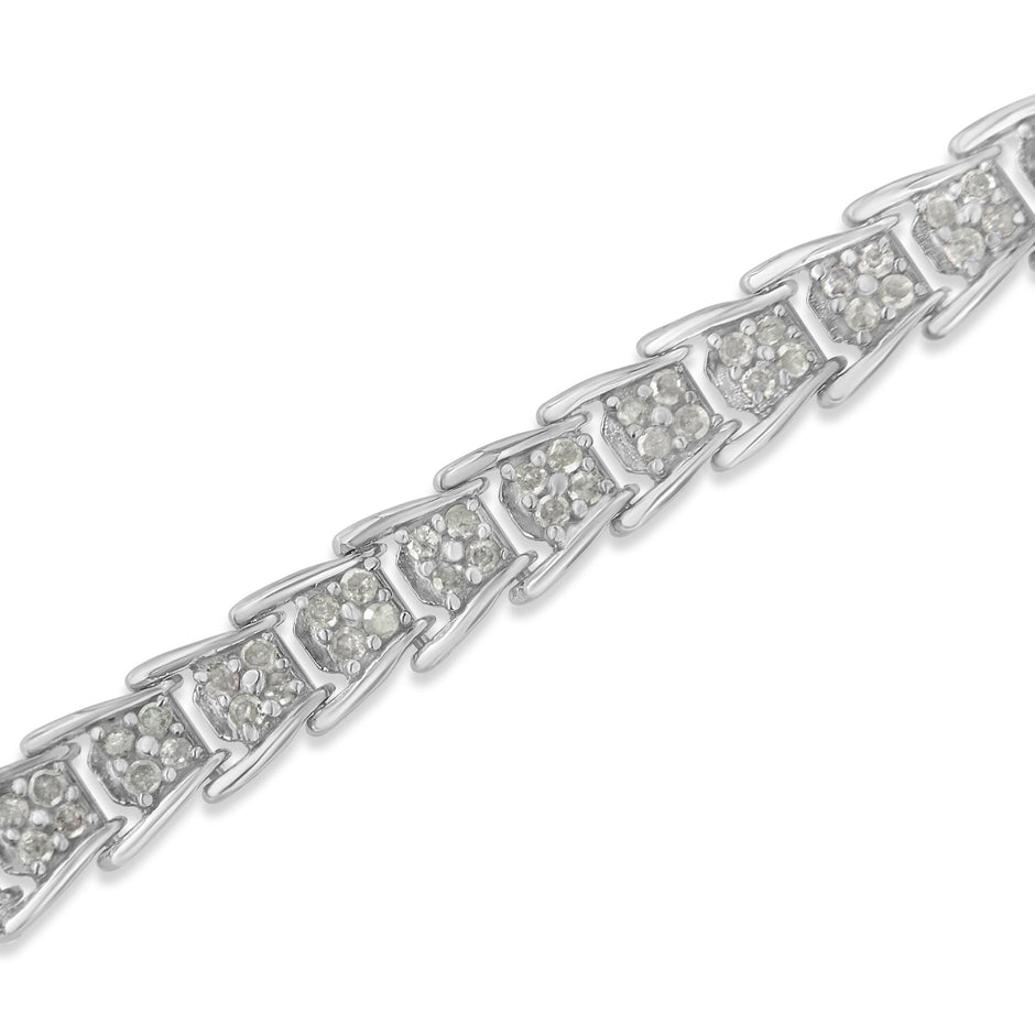 10k White Gold 2 cttw Diamond Fan-Shaped Link Tennis Bracelet (I-J Clarity, I3 Color) - Size 7.25