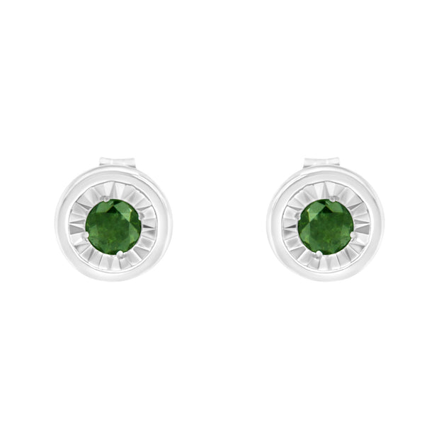 .925 Sterling Silver 1/4 Cttw Round Brilliant-Cut Green Diamond Miracle-Set Stud Earrings (Fancy Color-Enhanced, I1-I2 Clarity)
