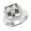 4.52 Carat Genuine Green Amethyst and White Topaz .925 Sterling Silver Ring