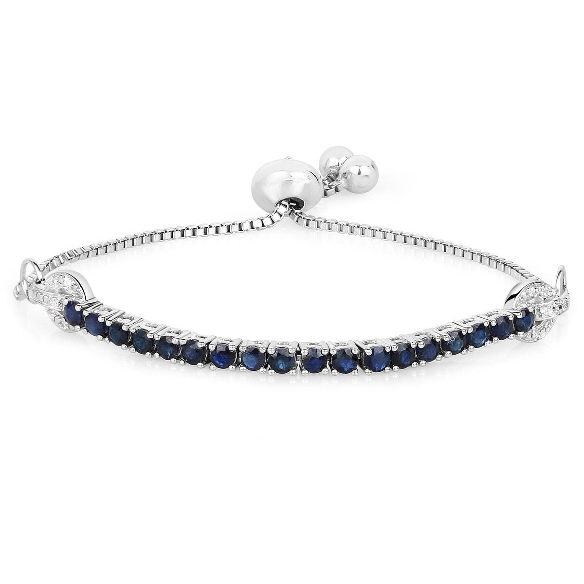 2.41 Carat Genuine Blue Sapphire and White Zircon .925 Sterling Silver Bracelet