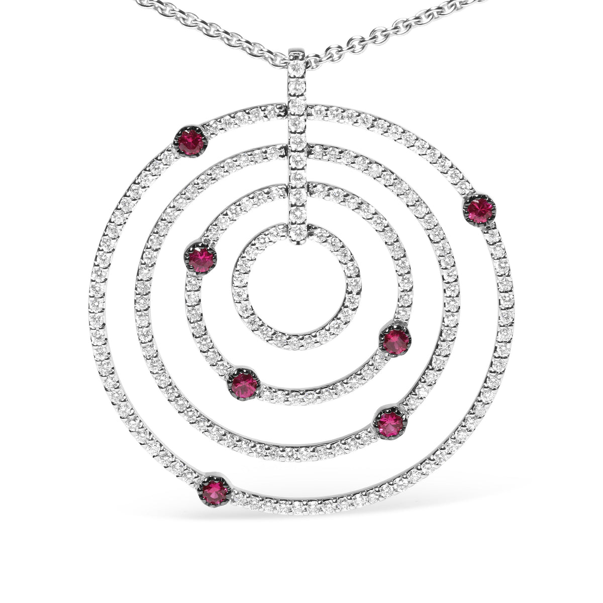 18K White Gold 2 1/6 Cttw Pave Set Diamonds and Red Ruby Openwork Circles 18