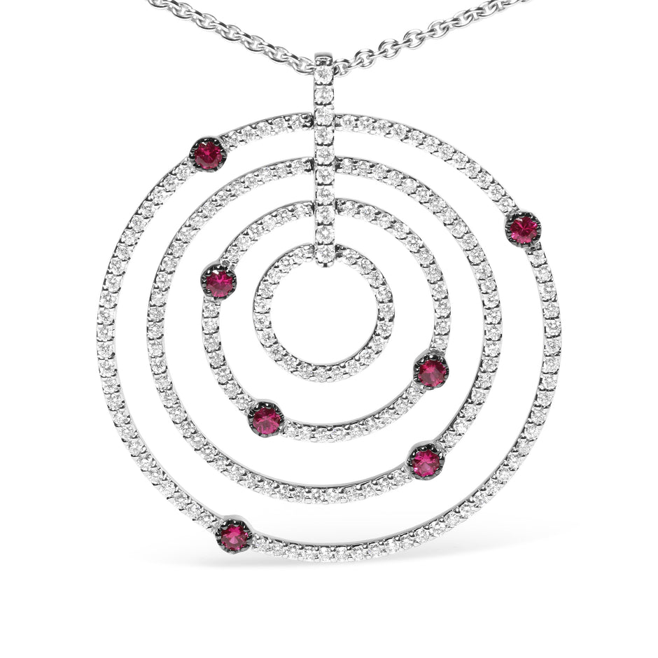 18K White Gold 2 1/6 Cttw Pave Set Diamonds and Red Ruby Openwork Circles 18